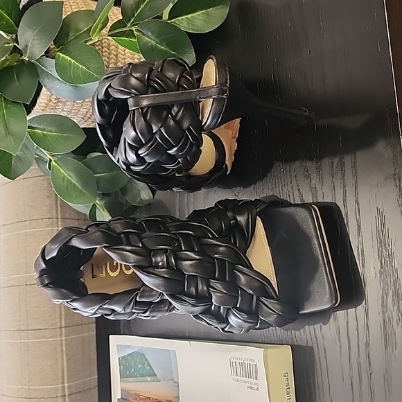 EGO Square Toe Puffy Braided Criss Cross Heels UK 6 US 8 Quilted Vegan Slingback - Picture 11 of 15